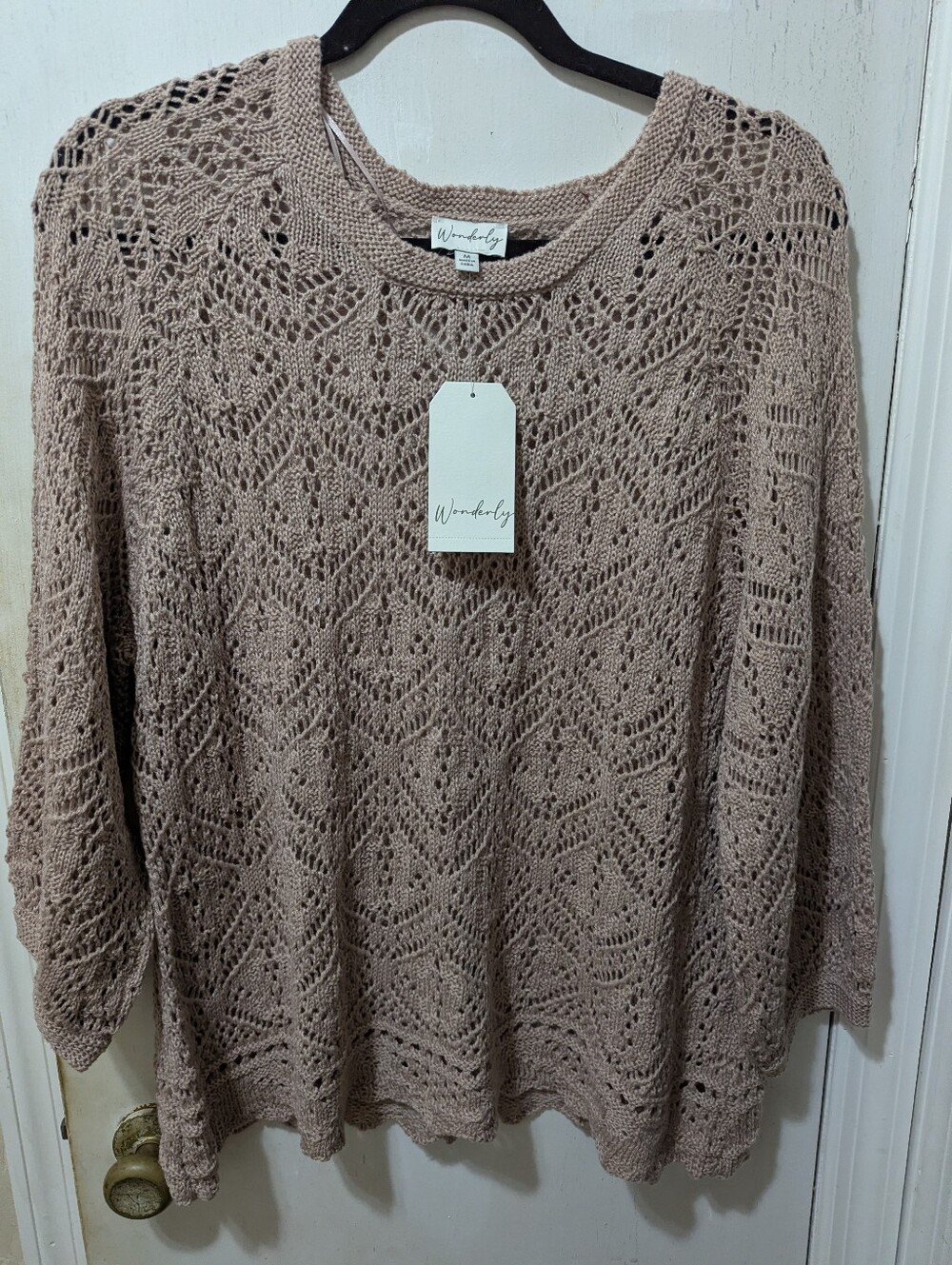 Wonderly Medium Blush Open Knit Scoop Neck Long Sleeve Sweater